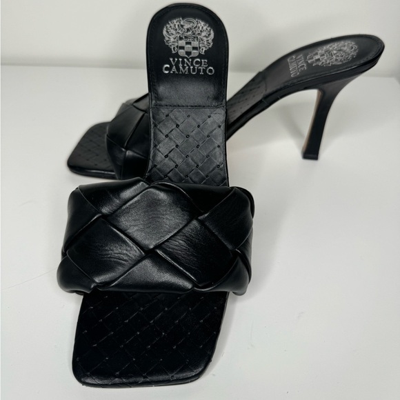 Vince Camuto Brelanie Woven Black Leather Heel Sandals with Square Toe in Size 8 - Picture 1 of 7